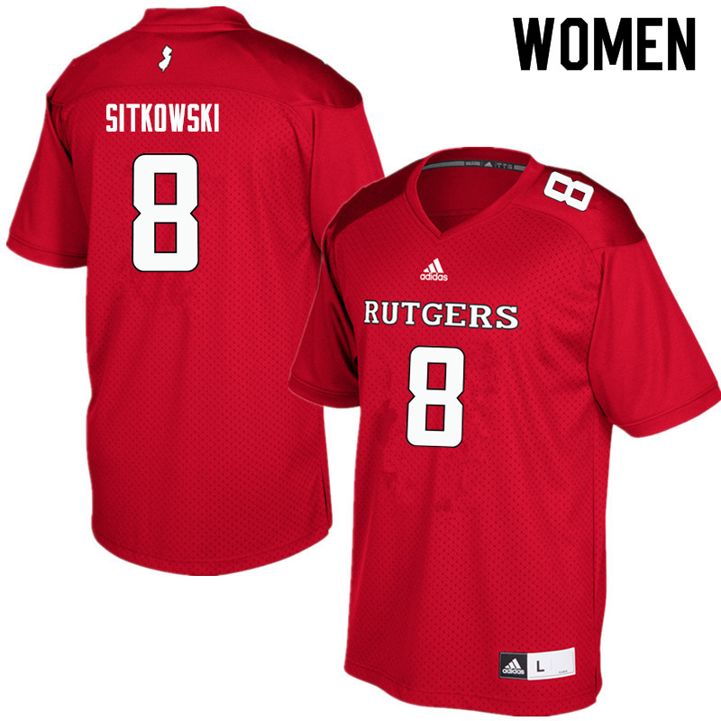 Women #8 Artur Sitkowski Rutgers Scarlet Knights College Football Jerseys Sale-Red - Click Image to Close